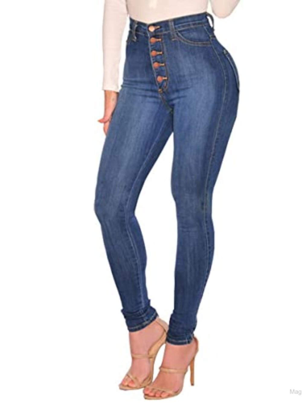 High Waisted Butt Lifting Skinny Jeans Stretch Denim 5 Button